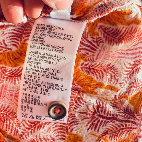Anthropologie Maeve Top Size 2 Orange Pink Tiger Print Button Up 3/4 Sleeve Boho - Picture 9 of 10